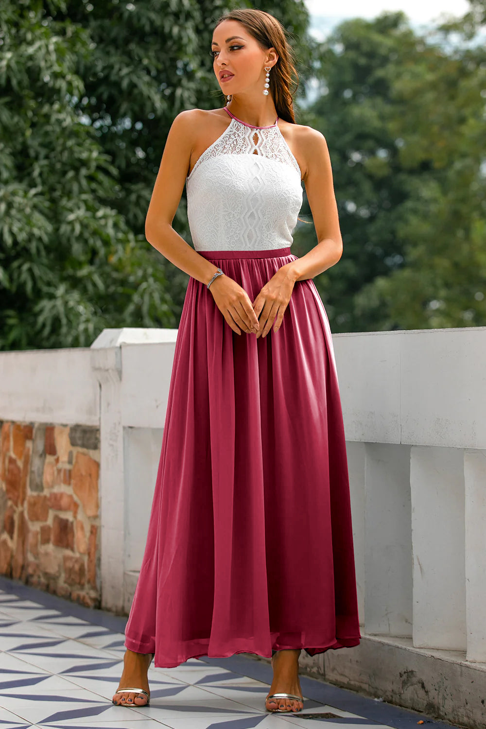 Women's Halter Neck Maxi Dress with Defined Waist