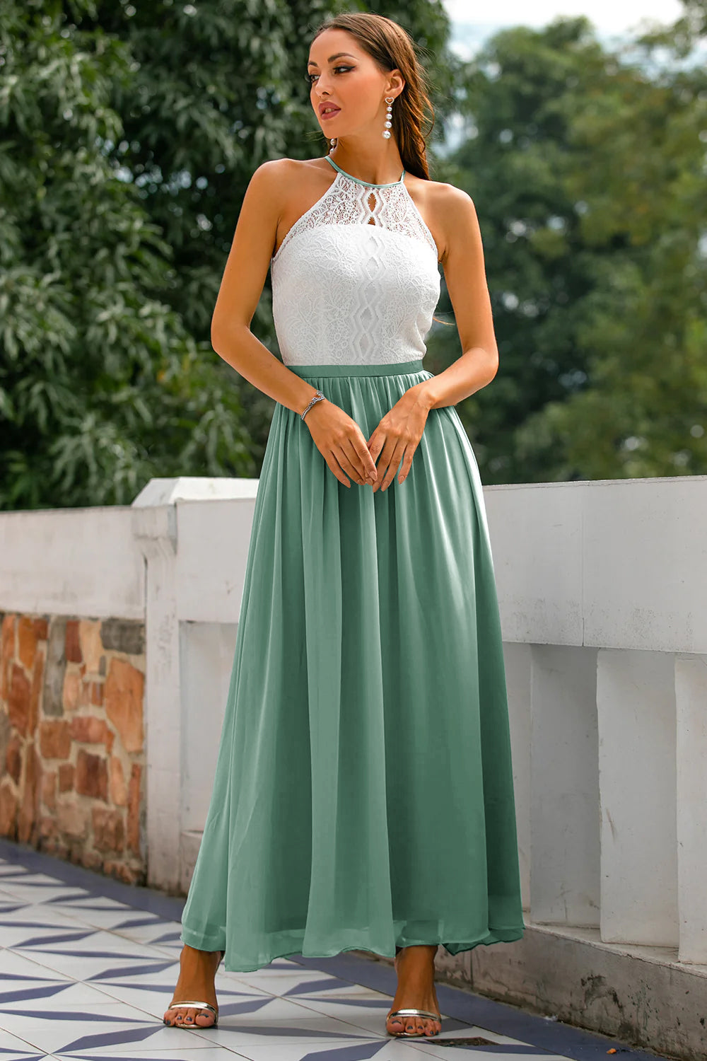 Women's Halter Neck Maxi Dress with Defined Waist