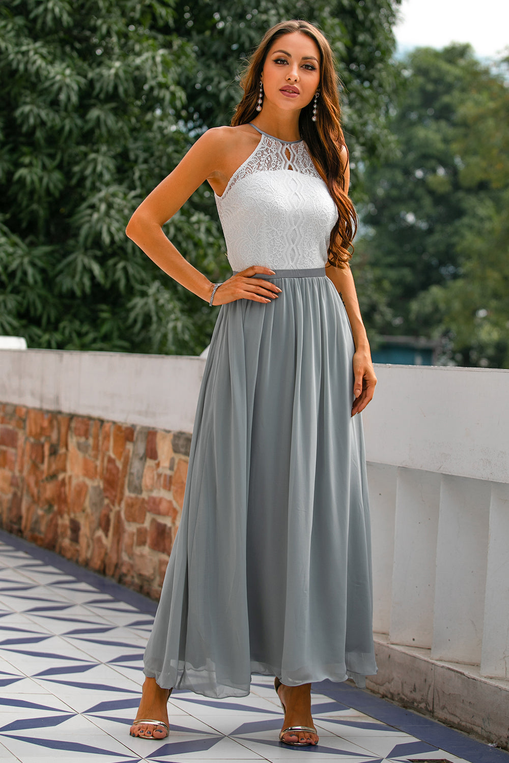 Women's Halter Neck Maxi Dress with Defined Waist
