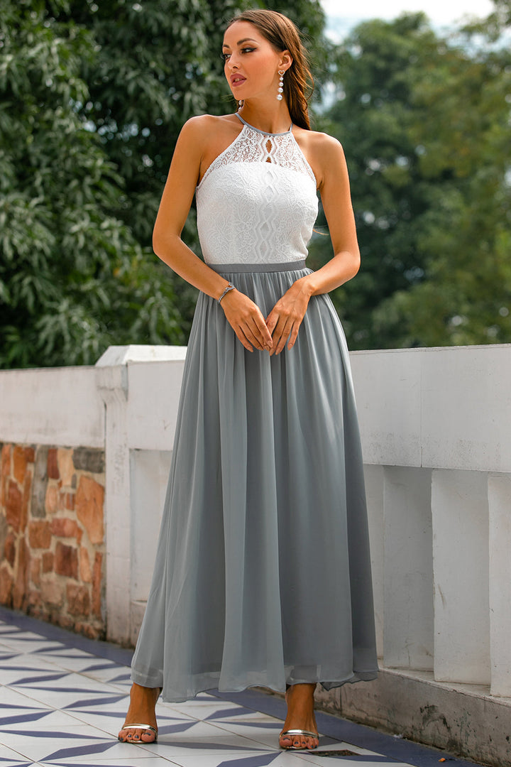 Quinn | Maxi Wedding Guest Dress with Halter Neck and Lace Bodice