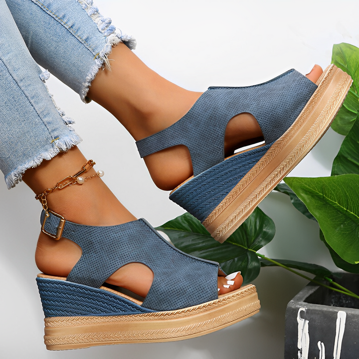 Women's Orthopedic Cutout Wedge Sandals with Back Strap