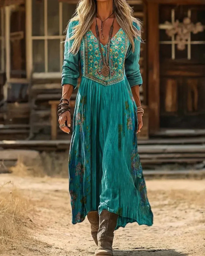 Tamara | Boho Midi Dress V-Neck Embroidered