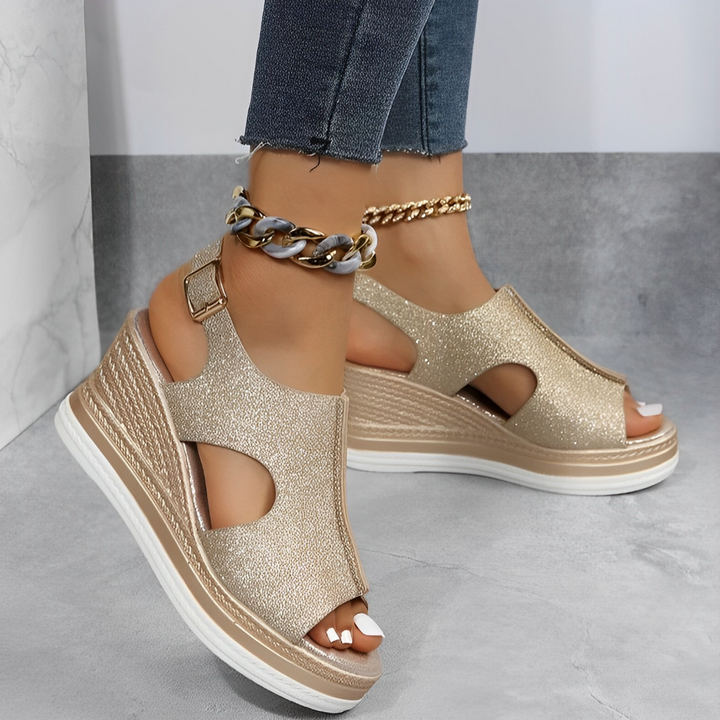 Women's Orthopedic Cutout Wedge Sandals with Back Strap