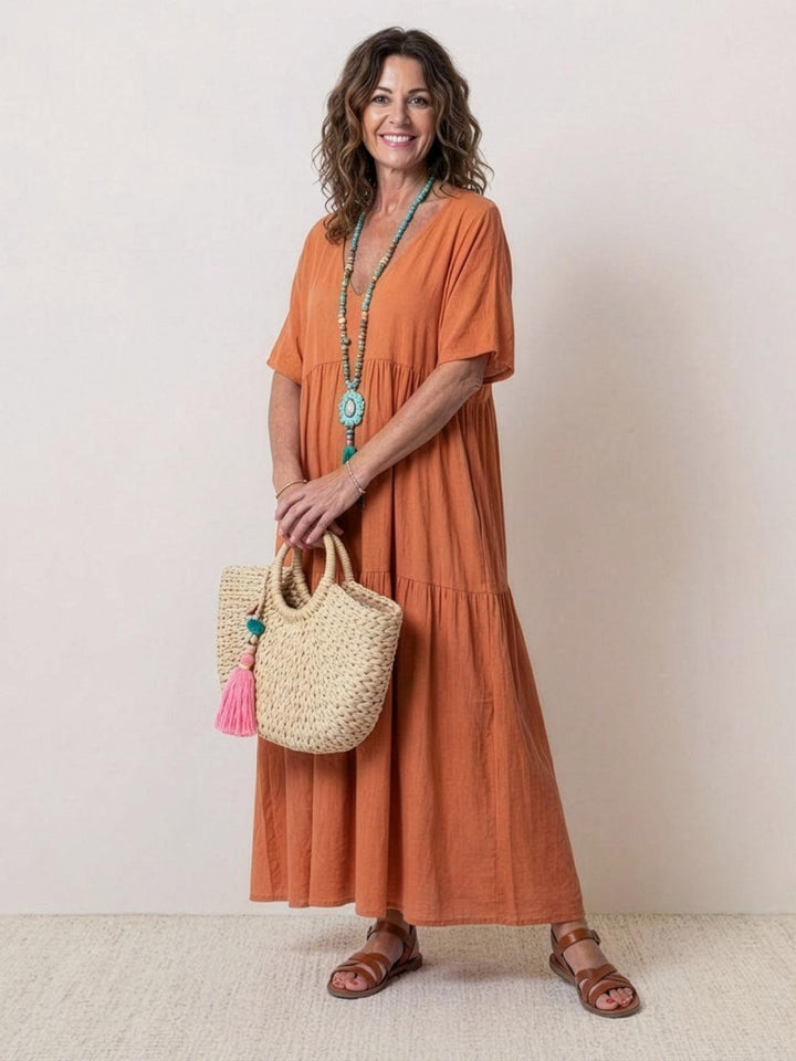 Naomi | Maxi Summer Dress with V-Neck and Tiered Skirt