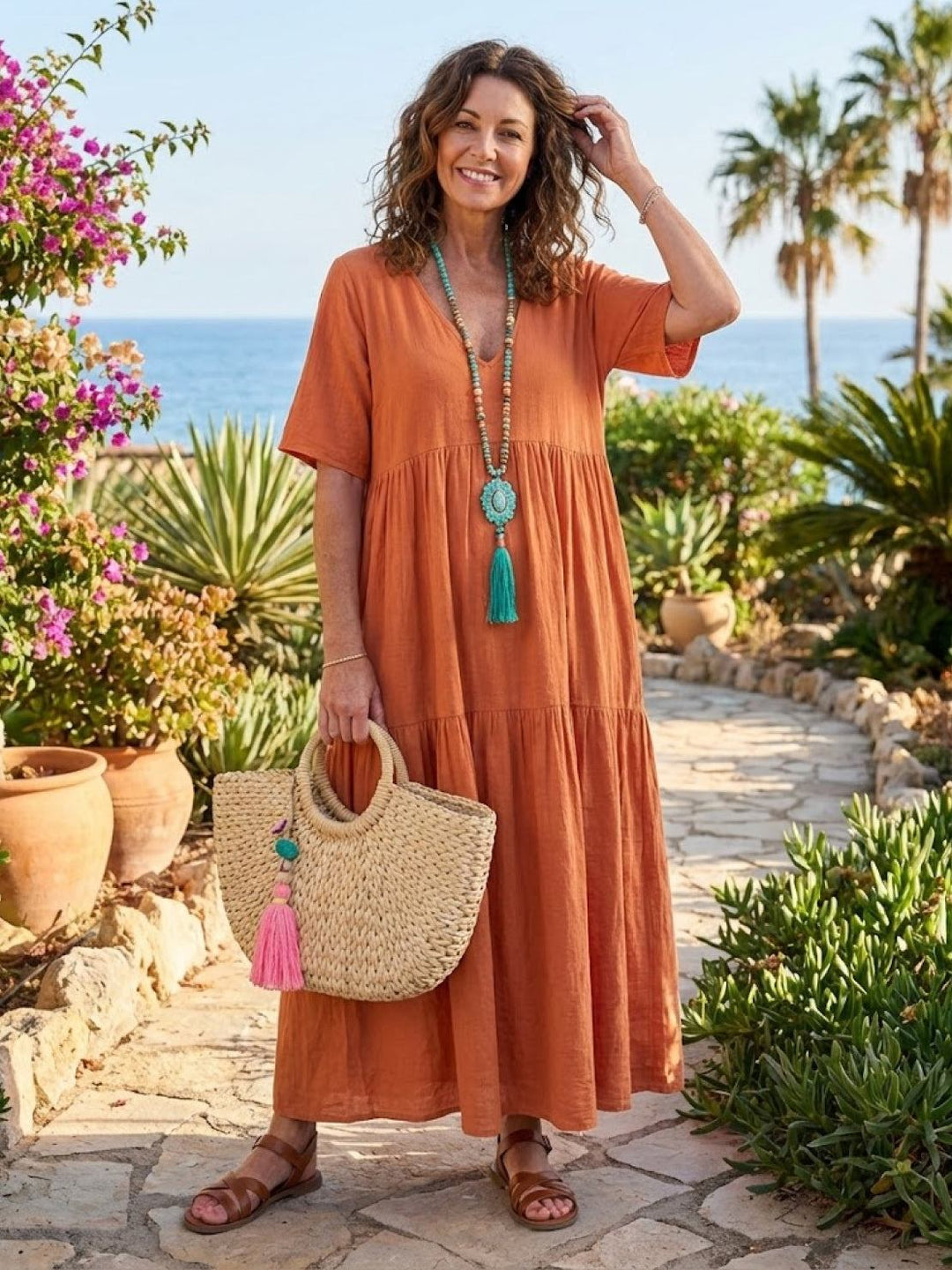 Nora | Boho Maxi Dress V-Neck Tiered