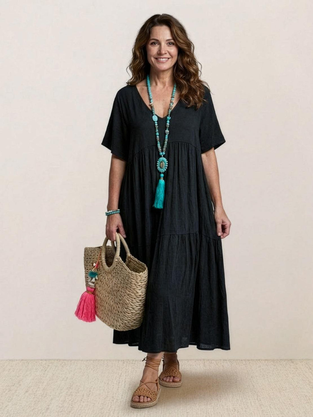 Nora | Boho Maxi Dress V-Neck Tiered