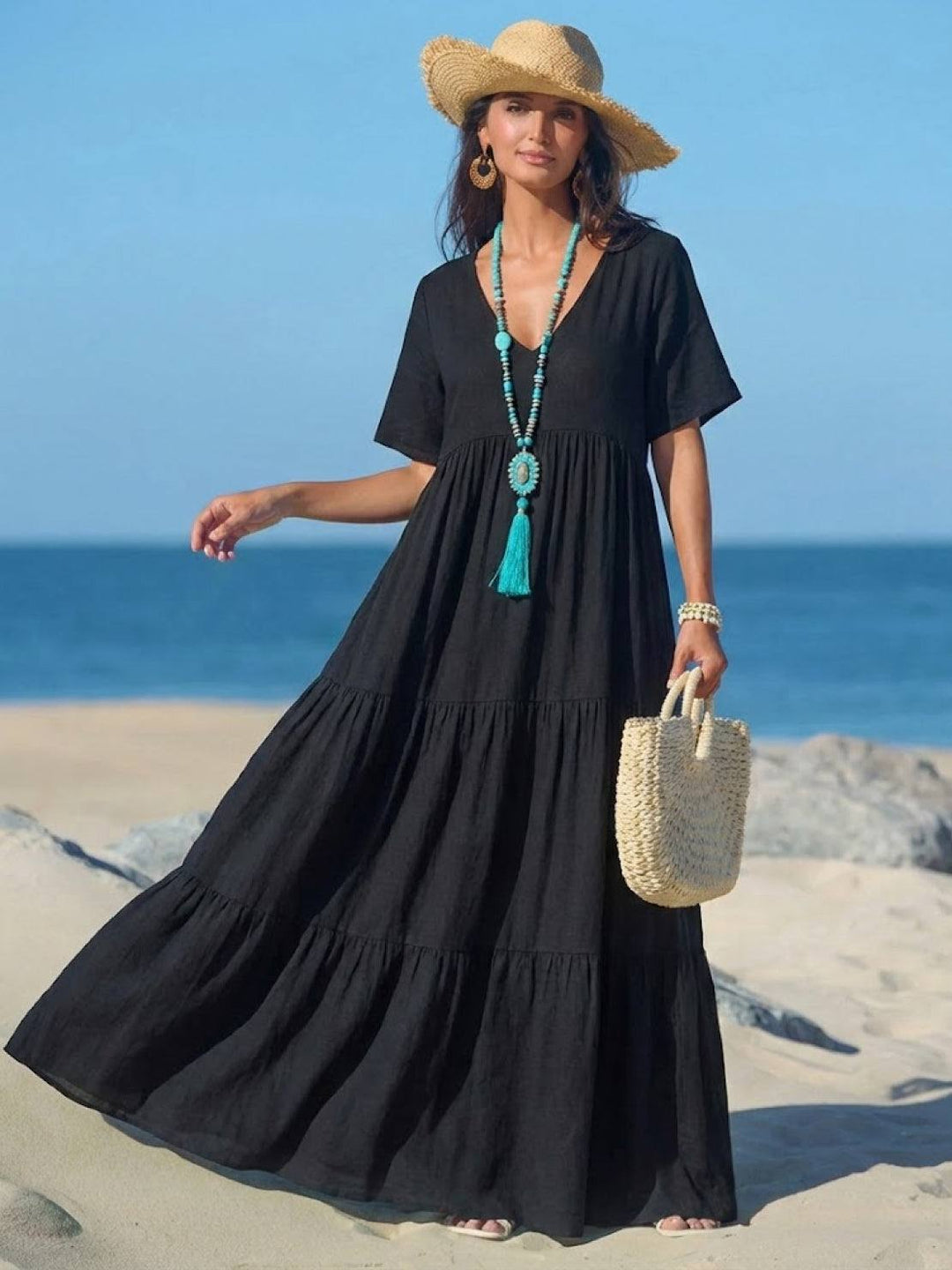 Nora | Boho Maxi Dress V-Neck Tiered