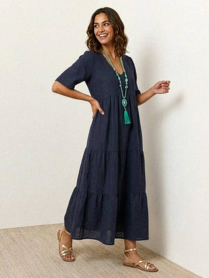 Naomi | Maxi Summer Dress with V-Neck and Tiered Skirt