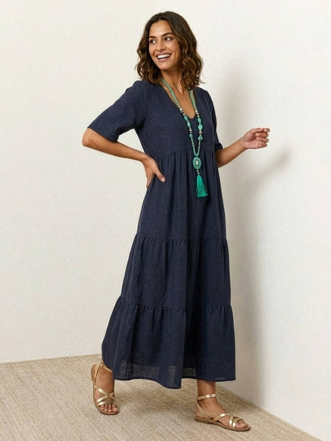 Nora | Boho Maxi Dress V-Neck Tiered