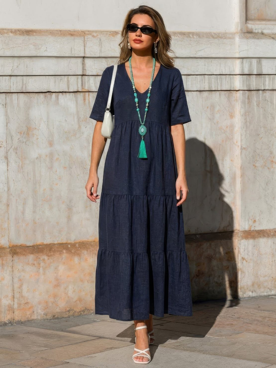 Naomi | Maxi Summer Dress with V-Neck and Tiered Skirt
