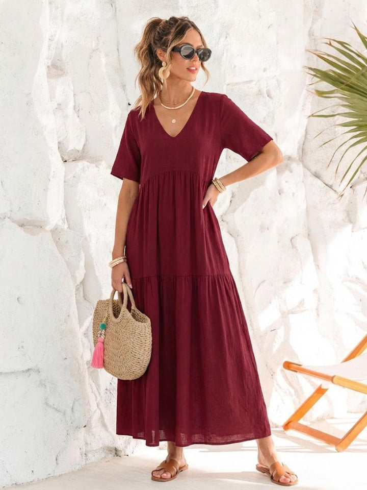 Nora | Boho Maxi Dress V-Neck Tiered