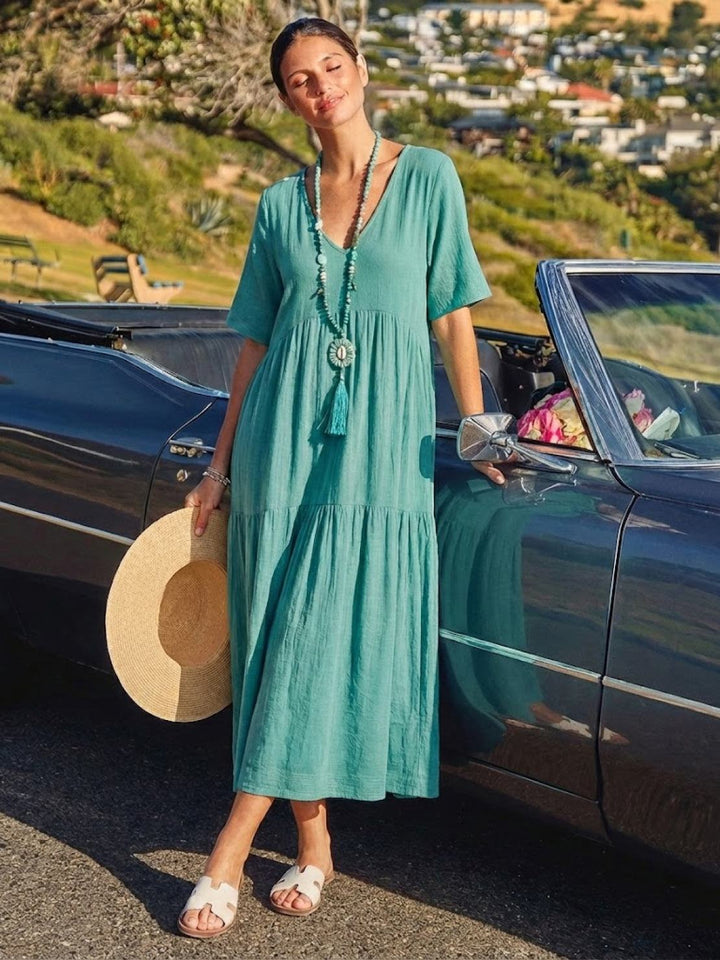 Naomi | Maxi Summer Dress with V-Neck and Tiered Skirt