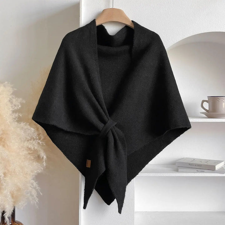 Women's Draped Wrap Poncho Shawl with Front Tie