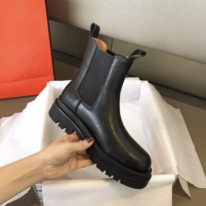 Women's Black Orthopedic Chelsea Ankle Boots with Platform Lug Sole