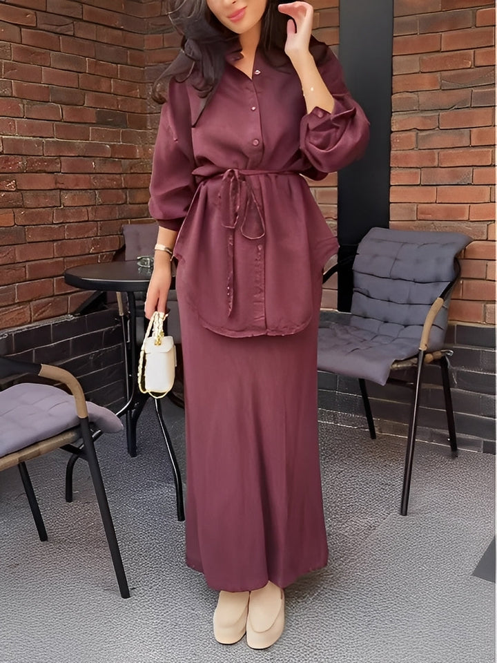 Layla | Co-ord Set with Maxi Skirt and Tie Waist Shirt