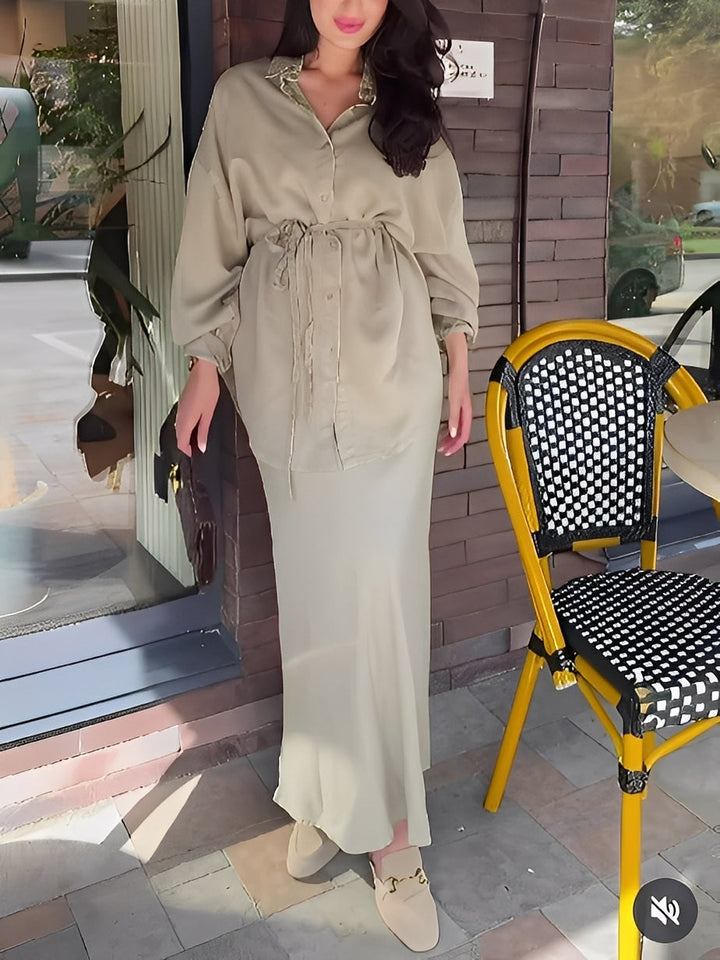 Layla | Co-ord Set with Maxi Skirt and Tie Waist Shirt