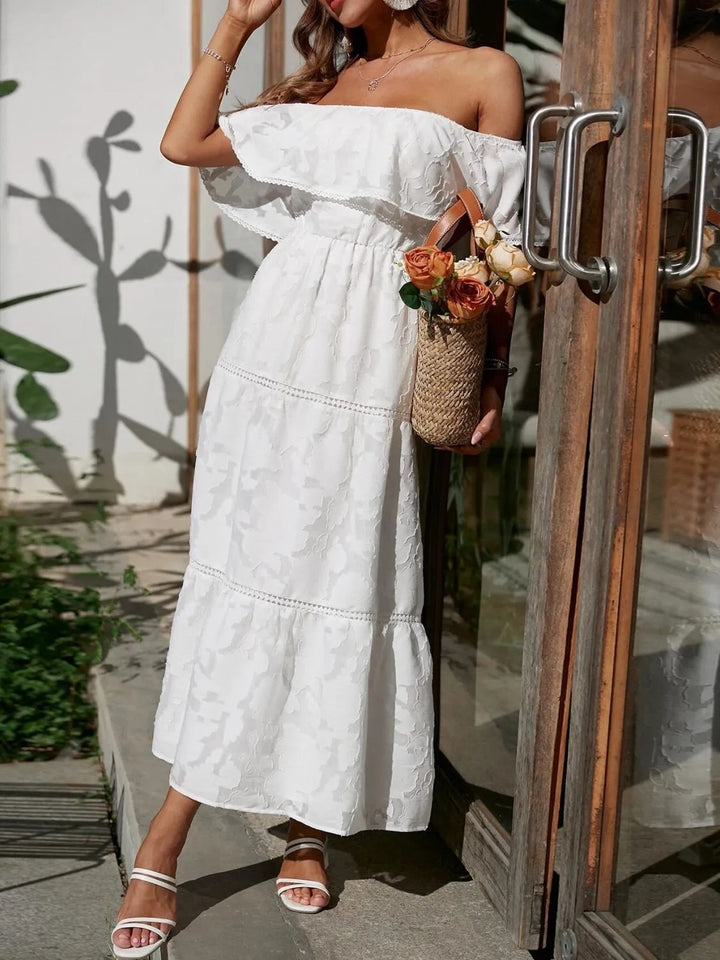 Mary | Midi Summer Dress with Off Shoulder and Stitched Detail