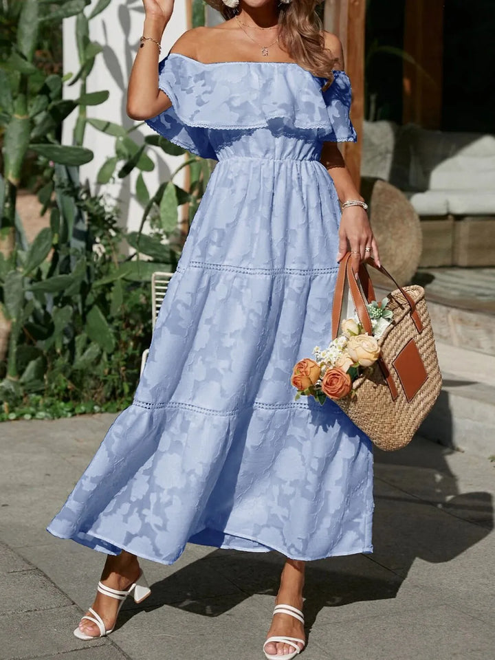 Mary | Midi Summer Dress with Off Shoulder and Stitched Detail