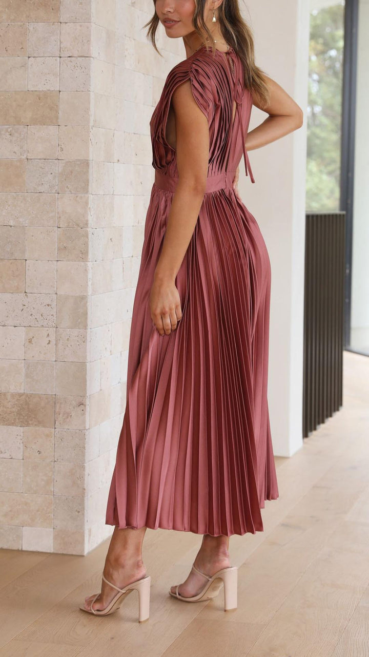 Faith | Midi Wedding Guest Dress with V-Neck and Pleated Skirt