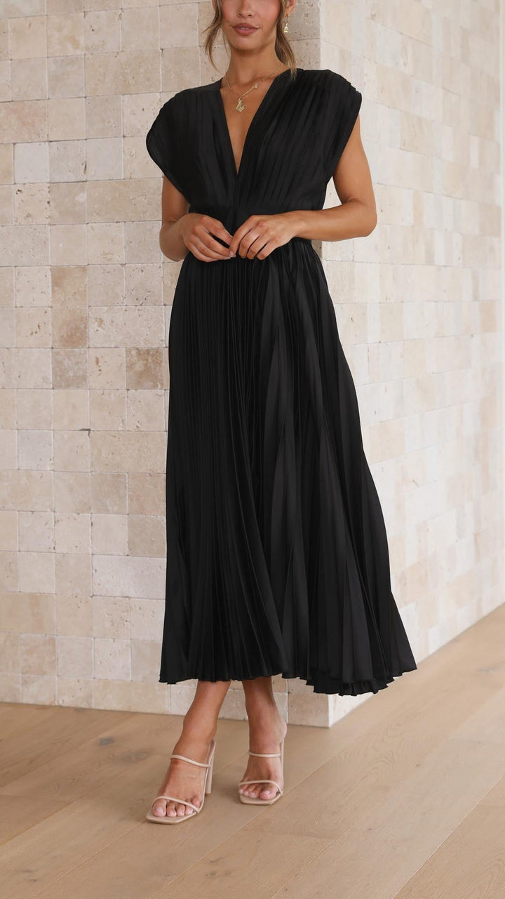 Faith | Midi Wedding Guest Dress with V-Neck and Pleated Skirt