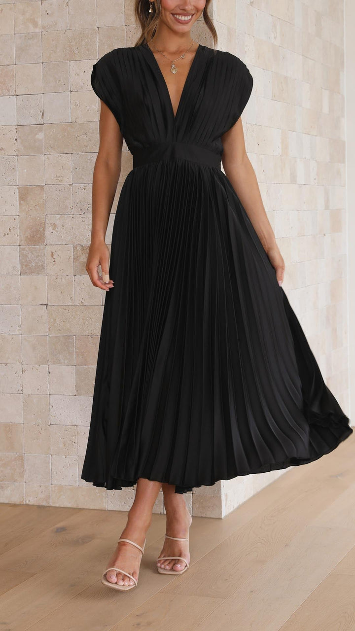 Faith | Midi Wedding Guest Dress with V-Neck and Pleated Skirt