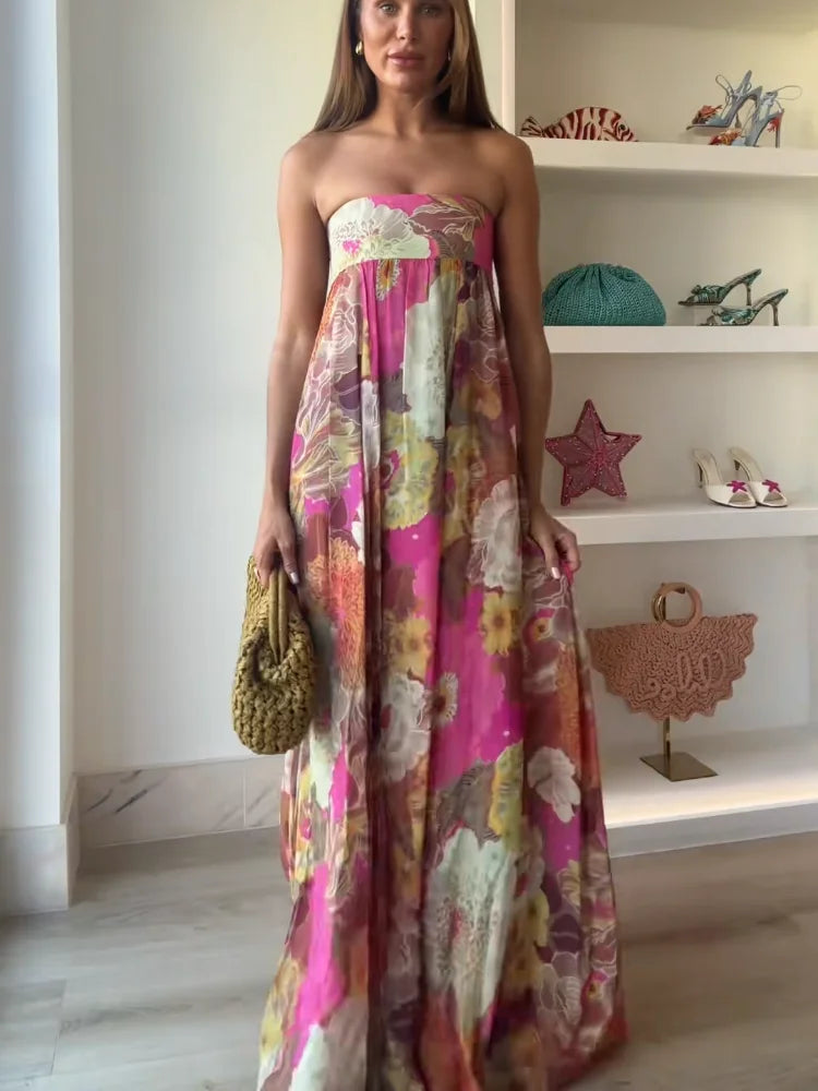 Anna | Maxi Wedding Guest Dress with Strapless Bodice and Floral Print
