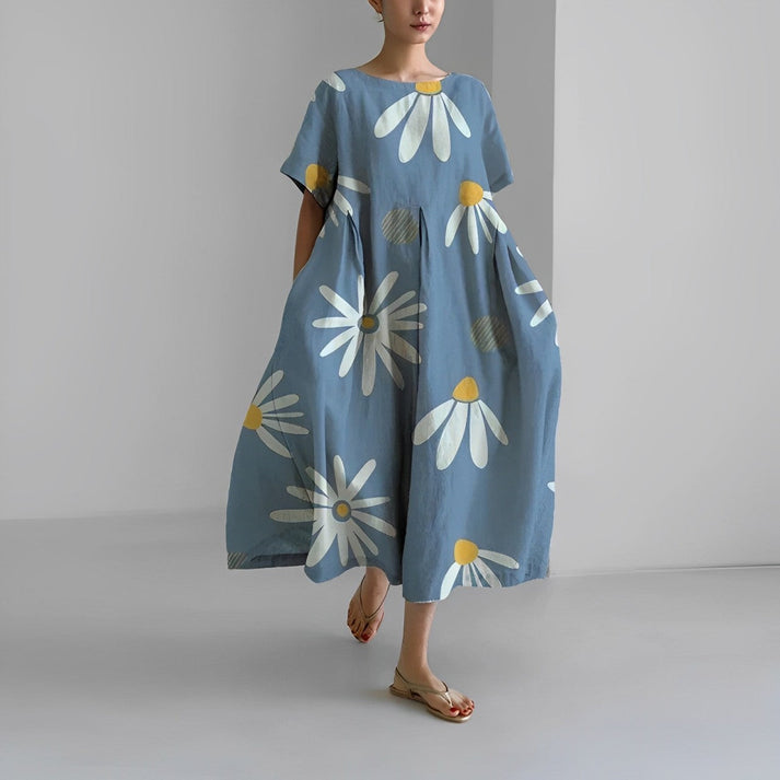 Jacklyn | Midi Summer Dress with Floral Print and Round Neck